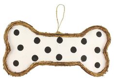 16 Vine/Fabric Dog Bone: White/Black - KG3106 - The Wreath Shop Dog Cage, A Gift Basket, Wreath Making Supplies, Leopard Fabric, Giant Dogs, Dog Cages, Burlap Fabric, Polka Dot Fabric, Bone White