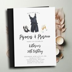 a birthday party card with an image of a woman's suit and shoes on it