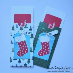 two cards with christmas stockings on them