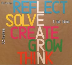 a poster with the words, reflect solve create grow think