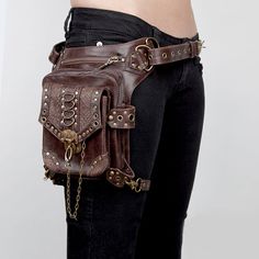 Color: light brownStyle: Punk/RockStyle: women's crossbody bagFabric texture: PULining texture: polyesterBag shapes: square vertical sectionLuggage trend style: flip bagOpening method: cover typePopular elements: locomotive Holster Purse, Hip Holster, Steampunk Mode, Steampunk Motorcycle, Punk Mode, Moda Steampunk, Steampunk Bag, Thigh Bag, Thigh Holster