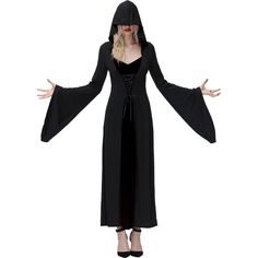 High-Quality Fabrics: Our Robes Retro Dresses Are Made Of 95% Polyester And 5% Spandex. It Is Very Soft And Comfortable To Wear. Does Not Hurt The Skin, Breathable. Fashionable Design: Flared Sleeves, Lace-Up Front, Sexy V-Neck, Stage Costumes, Empire Waist, Maxi Long Dress, Hooded Black Robe Costume Occasion: This Our Robes Retro Dress Is Suitable For Daily Life, Theme Parties, Comic-Con, Stage Performances, Holiday Parties, Birthday Parties, Pretend To Play, Role-Playing, Christmas, Festivals, Long Sleeve Hooded Dress, Black Long Sleeve Hooded Jacket With Adjustable Hood, Long Black Dress With Hood, Gothic Dress With Hood, Black Hooded Cotton Dress, Princess Bridesmaid Dress, Color Block Maxi Dress, Sweater Maxi Dress, Beautiful Maxi Dresses