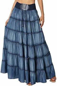 Long Skirt Top Designs, High Waist Maxi Skirt, Maxi Skirt Blue, Linen Maxi Skirt, Long Skirt Fashion, Full Maxi Skirt, Sassy Outfit, Style Inspiration Casual, High Waisted Maxi Skirt