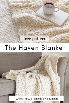 a crocheted blanket with coffee cup on it and the text overlay reads free pattern