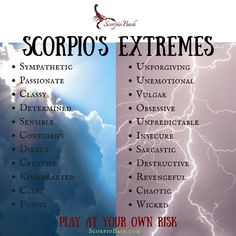 scorpio's extremes poster with lightning and clouds in the background