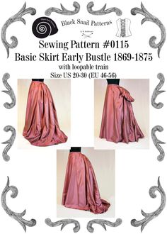 Victorian Basic Skirt for Early Bustle with loopable train | Etsy Crinoline Fabric, Bustle Skirt, Bustle Dress, Basic Sewing, Basic Skirt, Steampunk Costume, Sewing Pattern Sizes, Historical Dresses, Dress Sewing Patterns