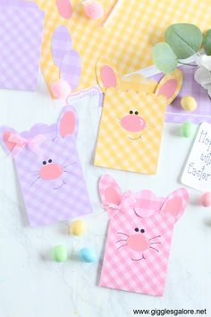 easter bunny treat bags are on the table