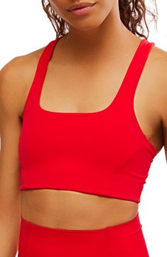 This sporty square-neck bra is designed with medium support and easy-moving stretch to keep you feeling comfortable on and off the pickleball court. Square neck Lined 79% polyamide, 21% elastane Machine wash, tumble dry By Free People; imported Fitted Red Breathable Sports Bra, Red Breathable Sports Bra, Red Moisture-wicking Sports Bra For Light Sports, Red Compressive Sports Bra, Red Compressive Moisture-wicking Sports Bra, Red Sports Bra, Pickleball Court, Active Life, Racerback Bra