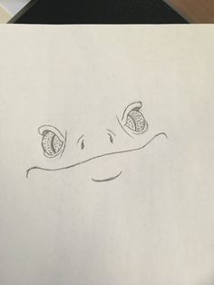 a pencil drawing of an eyeballed creature with two large eyes and one small nose