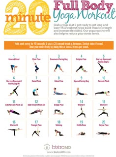 the 30 minute full body yoga workout for beginners is shown in this poster with instructions