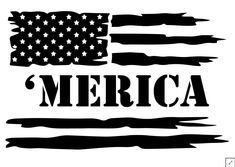 an american flag with the word america written in black and white ink on a white background