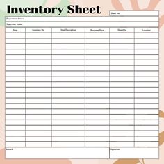 a printable inventory sheet with flowers on it