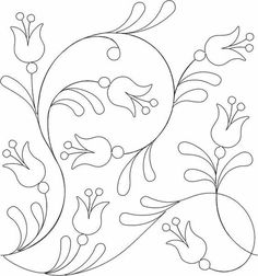 a drawing of flowers and leaves on a white background with black outline lines in the middle