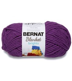 purple ball of yarn with the label bernat blanket brights in front of it