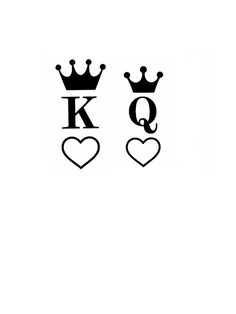 two letters with crowns on them and the letter q in the middle one has hearts