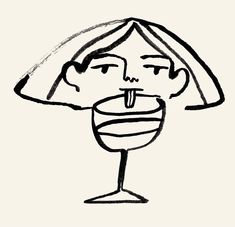 a black and white drawing of a person with a wine glass in front of them