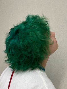 Dark Green Mens Hair, Short Fluffy Green Hair, Long Green Hair Men, Green Short Hair Men, Green And Black Hair Men, Sage Green Hair Dye, Mens Green Hair, Green Hair Outfit Ideas, Short Green Hair Men