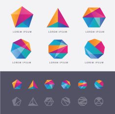 set of abstract geometric logo designs with different shapes and colors, suitable to use in any business