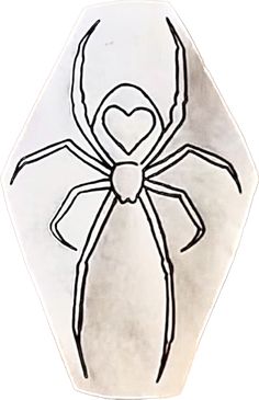 a black and white drawing of a spider on a hexagonal tile with a heart in the center