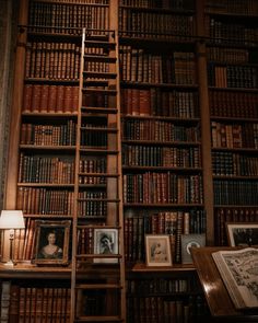 an old library with many books and pictures