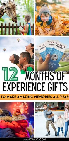 unique idea for gift giving 12 months of experience gift ideas for kids. One gift idea for each month. Monthly Family Activities, Experience Gifts For Kids, Non Toy Gifts, Unique Gifts For Kids, Christmas Experiences, Adventure Gifts, Kids Adventure, Presents For Kids, Unique Kids