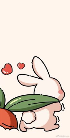 an image of a cartoon rabbit holding a carrot with hearts coming out of its mouth