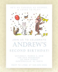 a birthday card with an image of two animals and a bird in the air, holding a red balloon