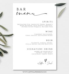 Editable Templates Artful Life Designs, How It Works, Templett Diy Bar Menu For Wedding, The Bar Sign Wedding, Cocktail List Wedding, Diy Bar Menu Sign, Bar Signs For Wedding, Bar Menu Wedding Sign, Bar Sign For Wedding, Drink Menu Wedding