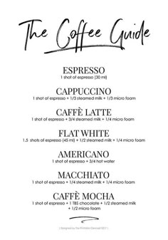 the coffee guide for espresso, cappuccino and cafe latte