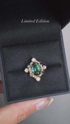 Limited Edition: Green Tourmaline Elsa Black & White Diamond Pearl Rin – Tippy Taste Jewelry Emerald Green Wedding Ring, Dark Green Ring, White Diamond Pearl, Diamond Pearl Ring, Green Wedding Rings, Emerald Engagement Ring Green, Emerald Green Weddings, Fall Rings, Green Rings