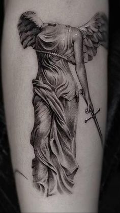 Men Dark Tattoos, Gothic Statue Tattoo, Angel Back Piece Tattoo, Female Sculpture Tattoo, Greek Body Tattoo, Rennisance Tattoo, Veiled Woman Tattoo, Classical Art Inspired Tattoos, Renassiance Tattoo