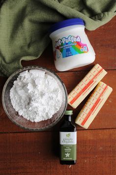 ingredients to make an ice cream sandwich laid out on a wooden table