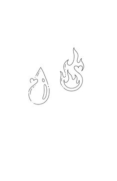 two drawings of fire and water on a white background