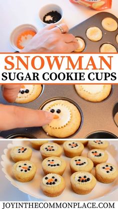 the snowman sugar cookie cups are ready to be eaten