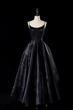 The Amoret :: Sexy Satin Spaghetti Strap Boho Black Wedding Gown – Broke Bride Dresses Black Princess Dress Ball Gowns Lace, Ball Dresses Corset, Black Sleeveless Gown, Black Dress With Beading, Beautiful Black Gown, Haunted Ball Dress, Black Ballgown Prom Dress, Black Satin Ball Gown, Black Dress Straps