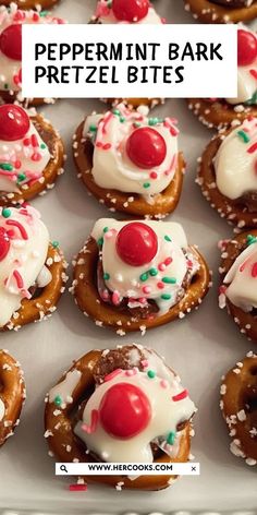 there are many pretzel bites with white frosting and sprinkles