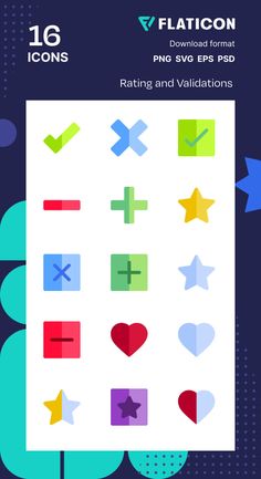 the flat icon pack includes different shapes and sizes, including hearts, stars, and arrows