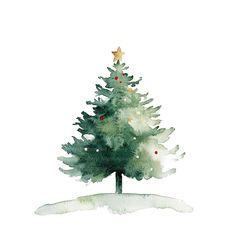 a watercolor painting of a christmas tree