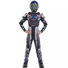 This Mirage Costume is printed with blue and silver details and has attachments on the shoulders and back for a 3D effect. Top it off with the molded mask. Mirage Transformers, Transformers Costume, Transformer Costume, Transformers Rise Of The Beasts, Rise Of The Beasts, Got Party, Movie Character, Movie Costumes, 3d Effect