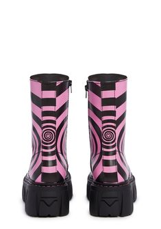 time spent with you is better! These combat boots have a vegan leather construction, a two-tone swirl print, treaded soles, front-lace ups, and side zipper closures. Rave Boots, Current Mood Clothing, Rave Babe, Y2k Emo, Free Socks, Ski Mask, Current Mood, Dolls Kill, Exclusive Collection