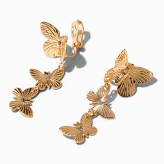 Gold 1.5" Butterfly Clip-On Drop Earrings Gold Metal Earrings With Butterfly Charm, Gold Earrings With Butterfly Charm, Cute Clip On Earrings, Fairycore Fashion, Largest Butterfly, Butterfly Clips, Fashionable Jewelry, Western Jewelry, Cut Out Design