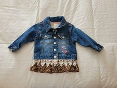 Adorable Wonder Kids Denim Jean Jacket. Size 12 months.  Floral stitched on the pocket.  Semi sheer polka dot hem with lace overlay. Cute as can be!  Smokefree/Petfree Home Embroidery Jeans Jacket, Kids Denim Jeans, Kids Denim Jacket, Jean Jacket For Girls, Embroidered Jean Jacket, Jean Vest, Kids Denim, Girls Denim, Doll Clothes American Girl