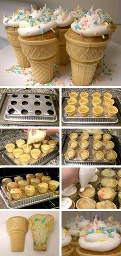 ice cream cones and cupcakes are being made