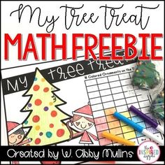 a christmas themed math game with the words, my tree treat and a freebie