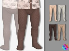 three pairs of women's tights in different colors and sizes, with an image of