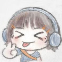 a drawing of a girl wearing headphones and making a call with her hand to her ear