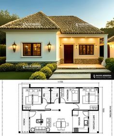 the floor plan for a small house with two levels