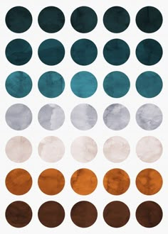 an array of different colors and sizes of circles on a white background with black, blue,