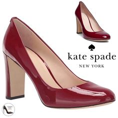 Kate Spade New York Pallas Red Patent Leather Round Toe Pumps Block Heel Dress Shoes Size 7.5 New In Box Fancy Red Shoes. Pallas Is That Classic Pump You'll Have In Your Wardrobe Forever. The Thick 3.5-Inch Heel Is Leg-Lengthening And Easy To Walk In. The Supple Leather Lining Will Keep Your Feet Comfortable After Hours At The Office Or Moving On The Dance Floor. The Versatile Almond Toe And Leather Exterior Make It Easy To Throw On With Just About Everything. Color: Deep Crimson 100% Leather Up Fitted Red Court Shoes With Padded Heel, Fitted Red Court Shoes For Evening, Elegant Kate Spade Almond Toe Heels, Chic Court Shoes With Red Sole And Medium Width, Kate Spade Almond Toe Heels For Party, Red Fitted Block Heel Shoes, Fitted Red Block Heels, Kate Spade Pointed Toe Heels For Work, Red Fitted Court Shoes With Sculpted Heel