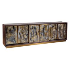 the sideboard is made out of wood and has marbled panels on each side